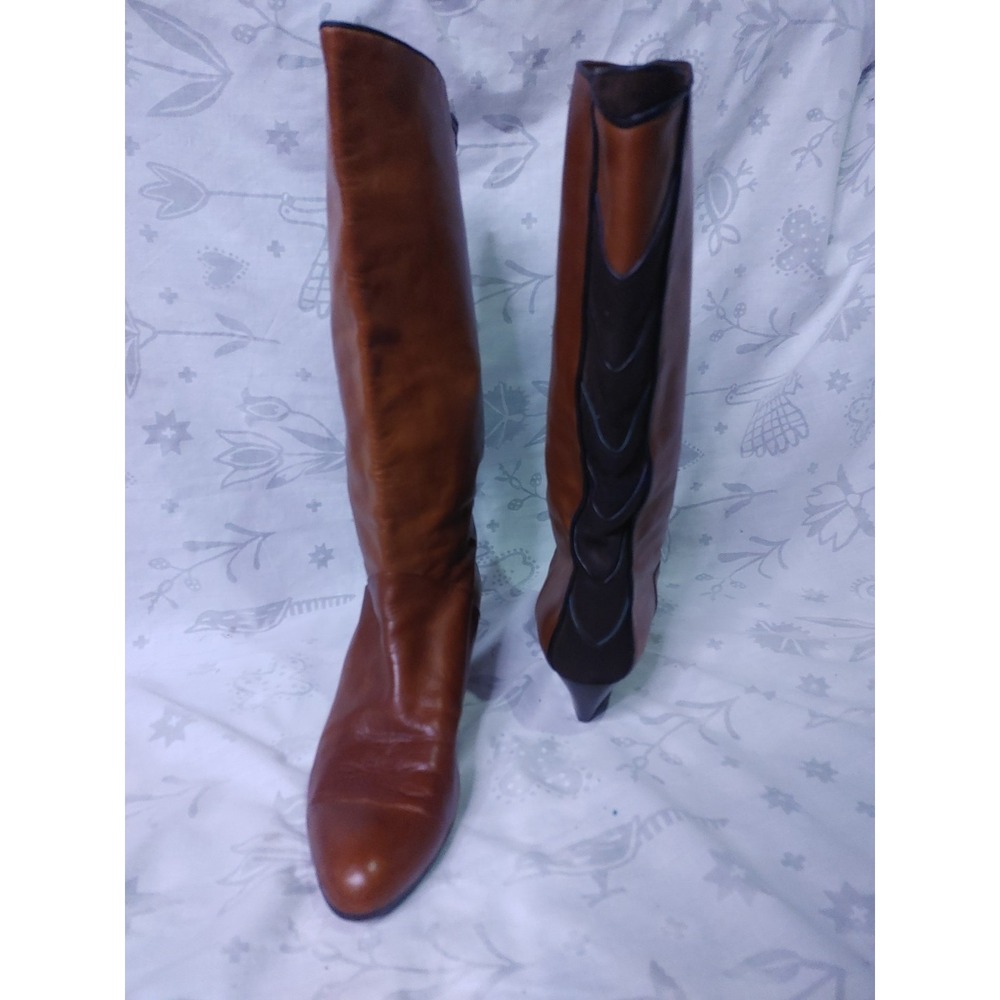 Leather Boots Vero Cuoio Women's Mid Calf Brown Made In Italy Sz 8.5. 2" Heel - Picture 2 of 11